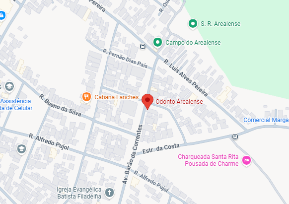 Mapa de localização da Odonto Arealense no Google Maps, Av. Barão de Correntes, Areal, Pelotas